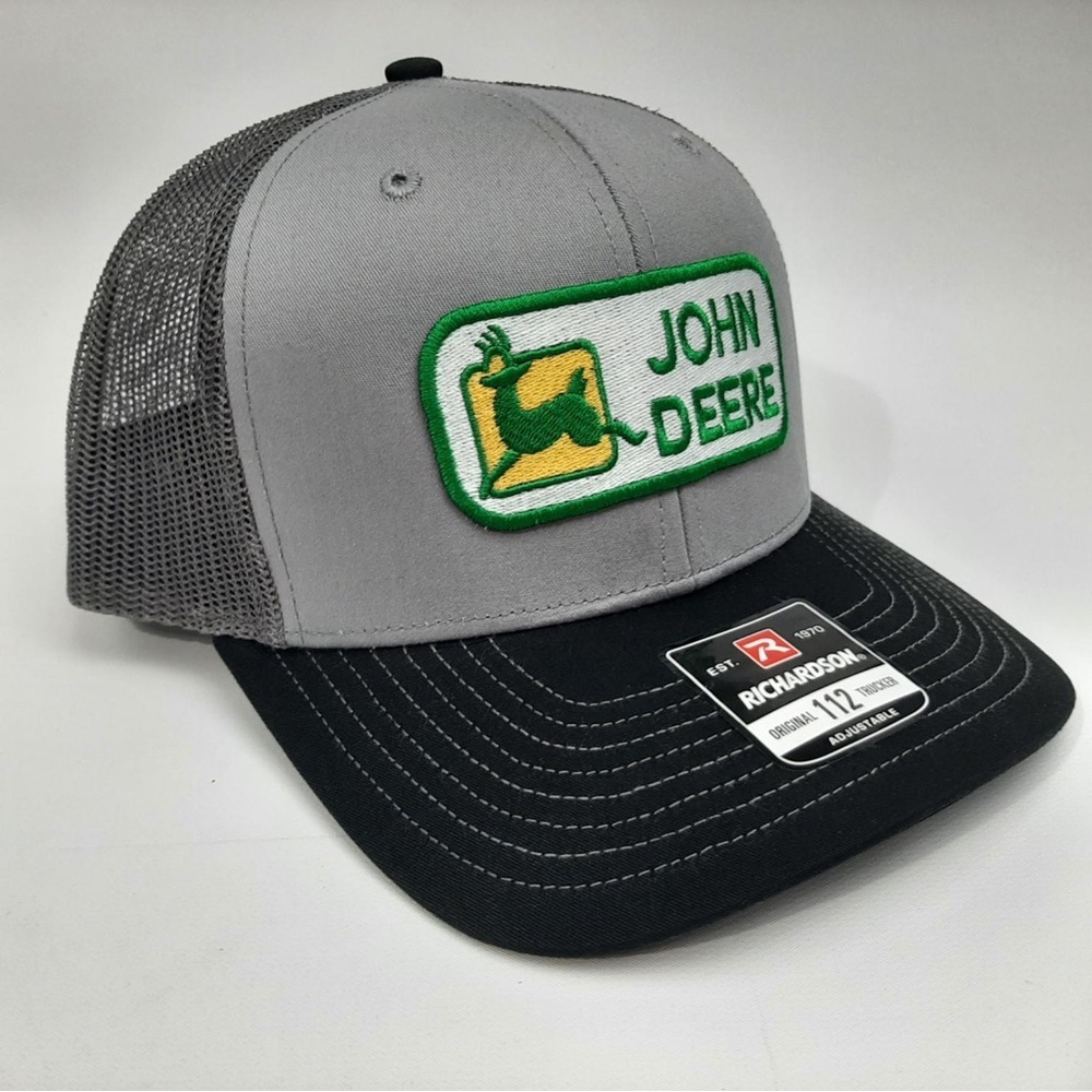 John Deere Richardson 112 Embroidered Patch Trucker Mesh Snapback Hat Cap Black - Picture 3 of 4